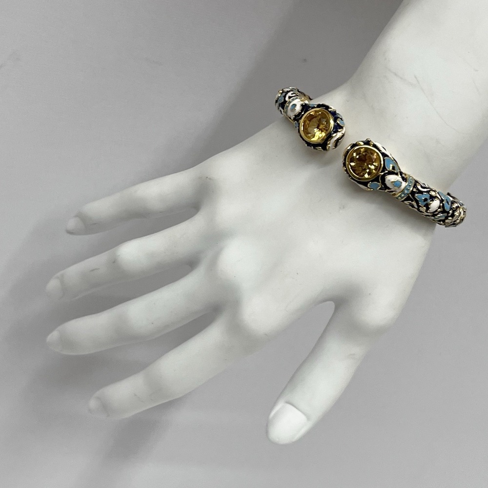 Sterling Enamel‎ Yellow Topaz Clamper Bracelet HIGH Quality Navy Turquoise White